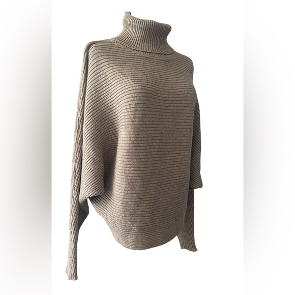 Zenana Outfitters Tan Cowl Neck Sweater with Ribbed Knit - Picture 6 of 9